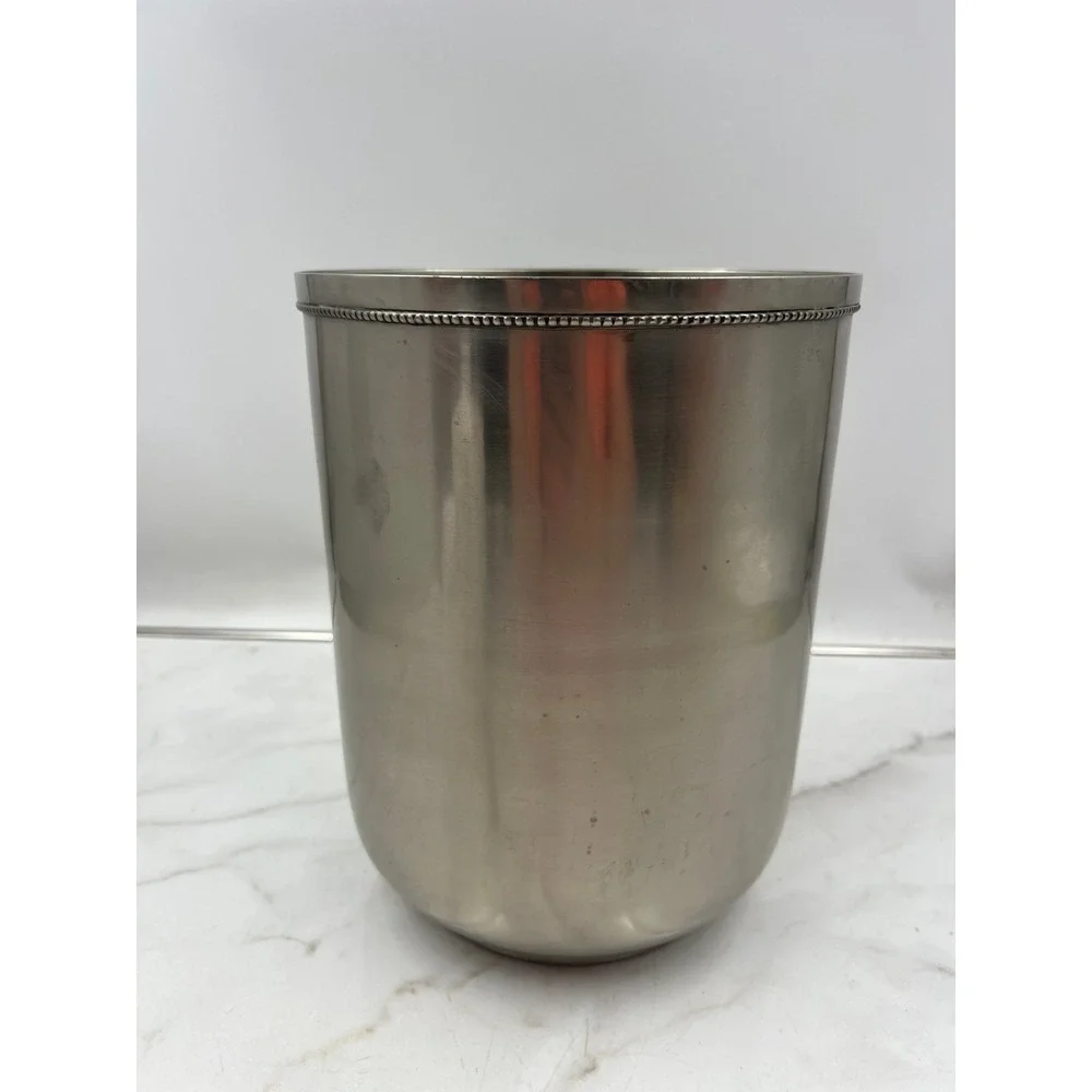 Vintage Brushed Silver Trash Can Bin Beaded Rim Made in India